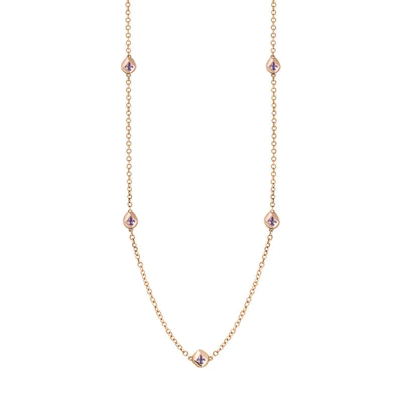 18ct Rose Gold Blue John Fleur De Lis Link Disc Chain Necklace