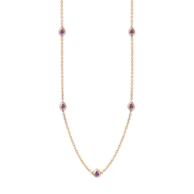 18ct Rose Gold Blue John Fleur De Lis Link Disc Chain Necklace