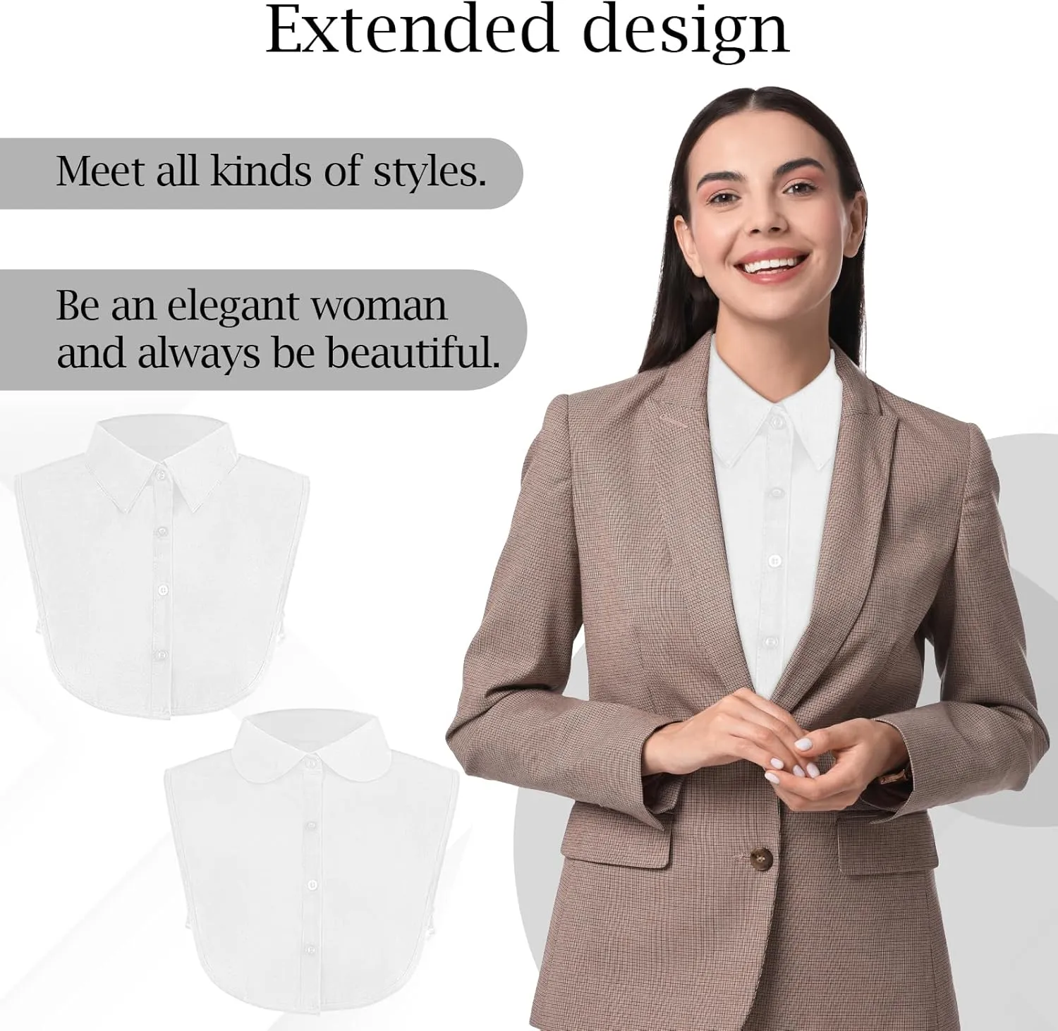 2 Pieces Fake Collar for Women Shirts, Detachable Collar Half False Blouse Dickey for Women Girls Outfits Accessory