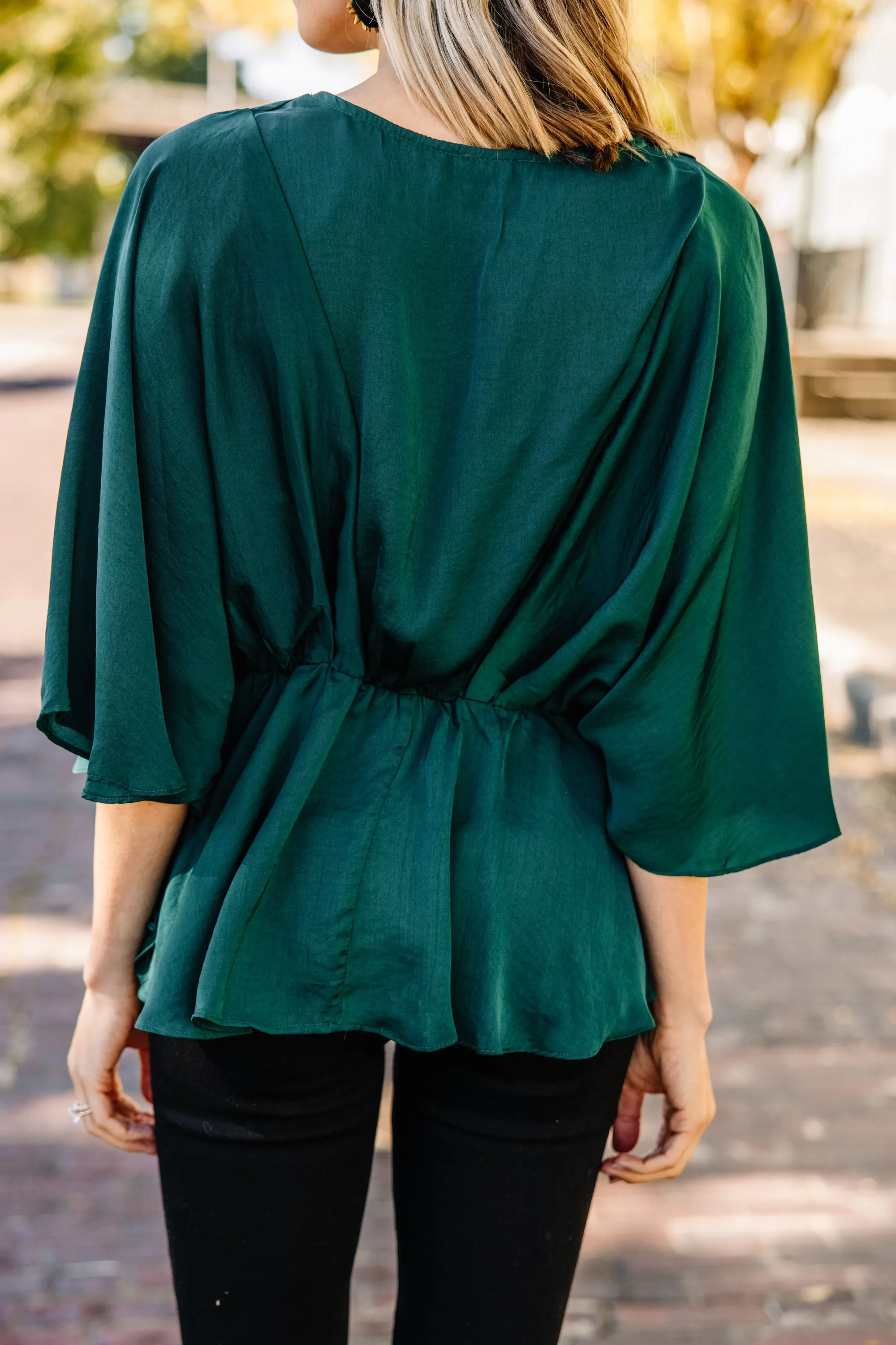 All Instinct Forest Green Satin Blouse