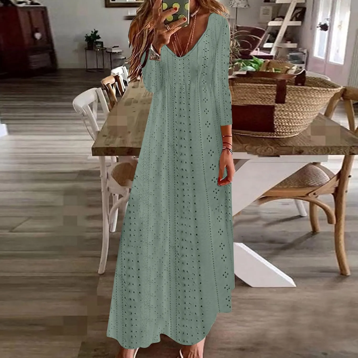 Boho Dresses for Women 2024 Fashion Long Sleeve Dress Fall Floral Aline V Neck Dress Flowy Swing Loose Dresses