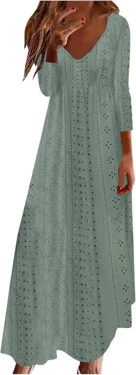 Boho Dresses for Women 2024 Fashion Long Sleeve Dress Fall Floral Aline V Neck Dress Flowy Swing Loose Dresses