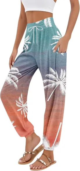 Boho Pants for Women Summer Loose Long Pant Yoga Comfy Work Pockets Trousers Casual Flowy Hippie Clothes