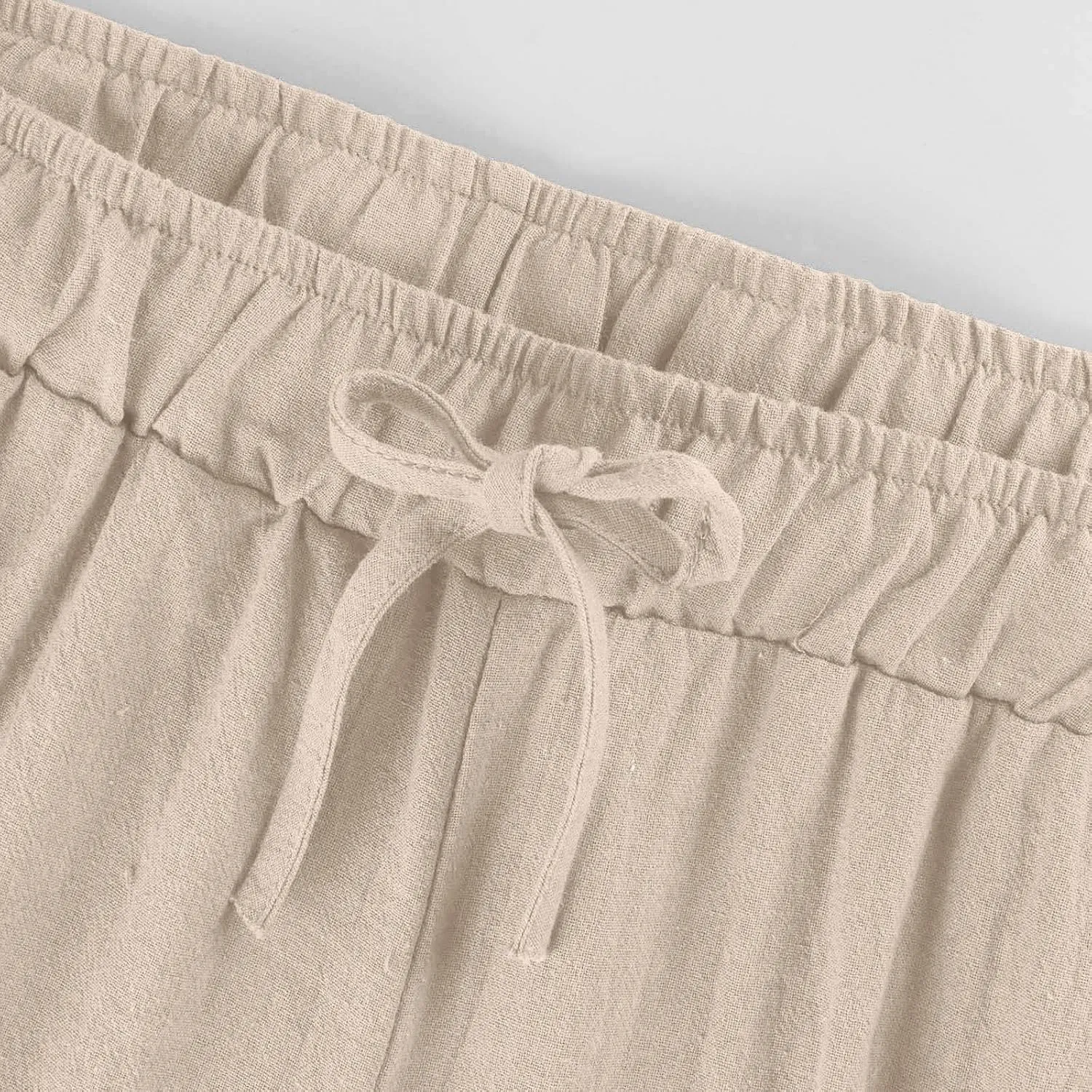 Cotton Linen Pants for Women 2025 Wide Leg Cropped Lounge Trousers Drawstring Elastic Waist Summer Beach Pant Outfits