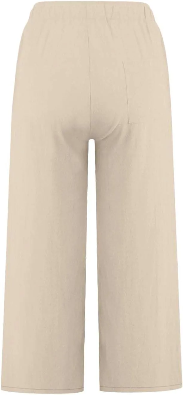 Cotton Linen Pants for Women 2025 Wide Leg Cropped Lounge Trousers Drawstring Elastic Waist Summer Beach Pant Outfits