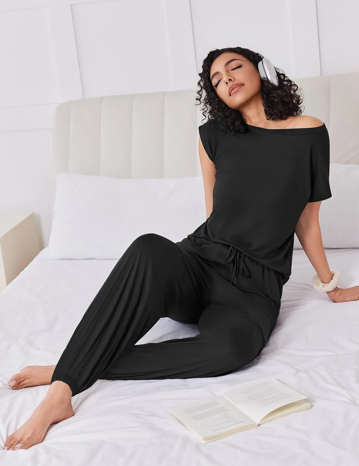 Ekouaer Pajamas for women 2 Piece Lounge Set Cap Sleeve Sleepwear Joggers Pants Pjs with Pockets S-XXL