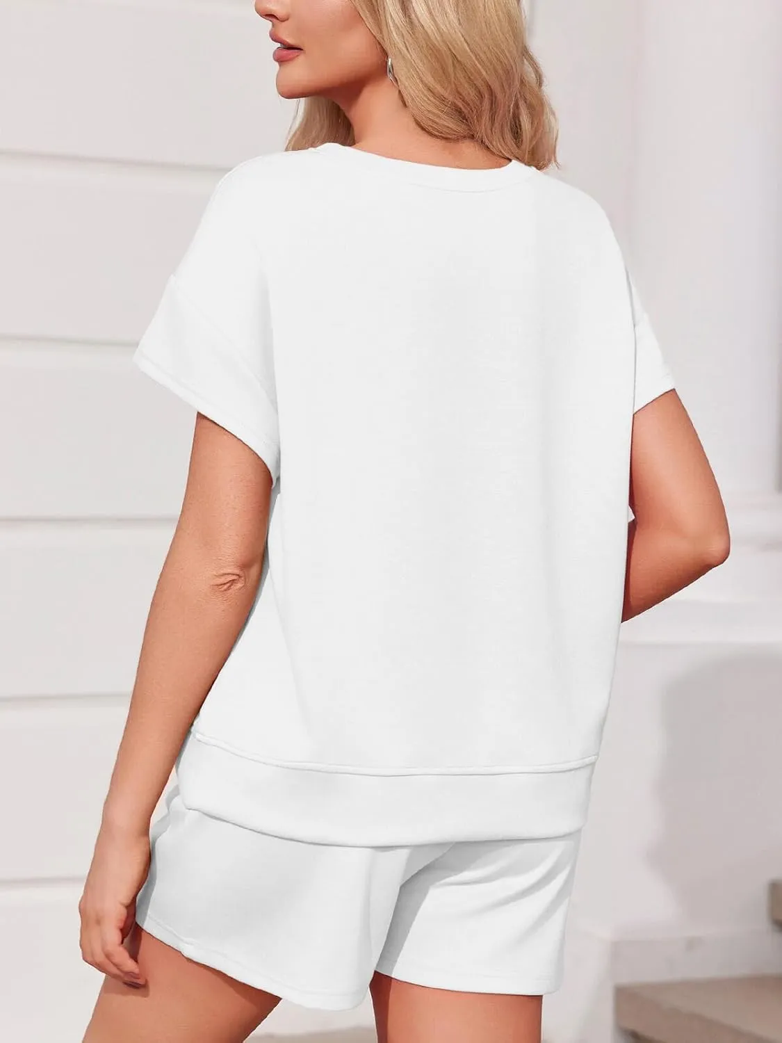 Imily Bela Womens 2 Piece Lounge Sets Summer Short Sleeve Tops and Shorts Set Airport Travel Outfits