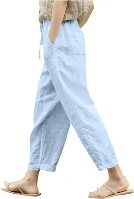 Liene Pants for Women,Womens Casual Summer 2025 Drawstring Elastic High Waist Pant Comfy Woman Trousers