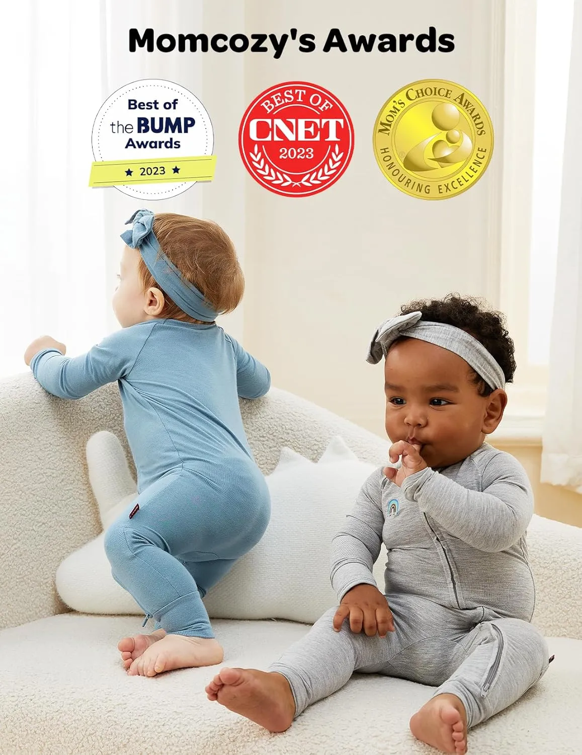 Momcozy Boy Girl Baby Pajamas Onesie, 0-24 M Temp-Sensing 2-Way Zipper Cotton & Viscose Derived from Bamboo Newborn Sleepers