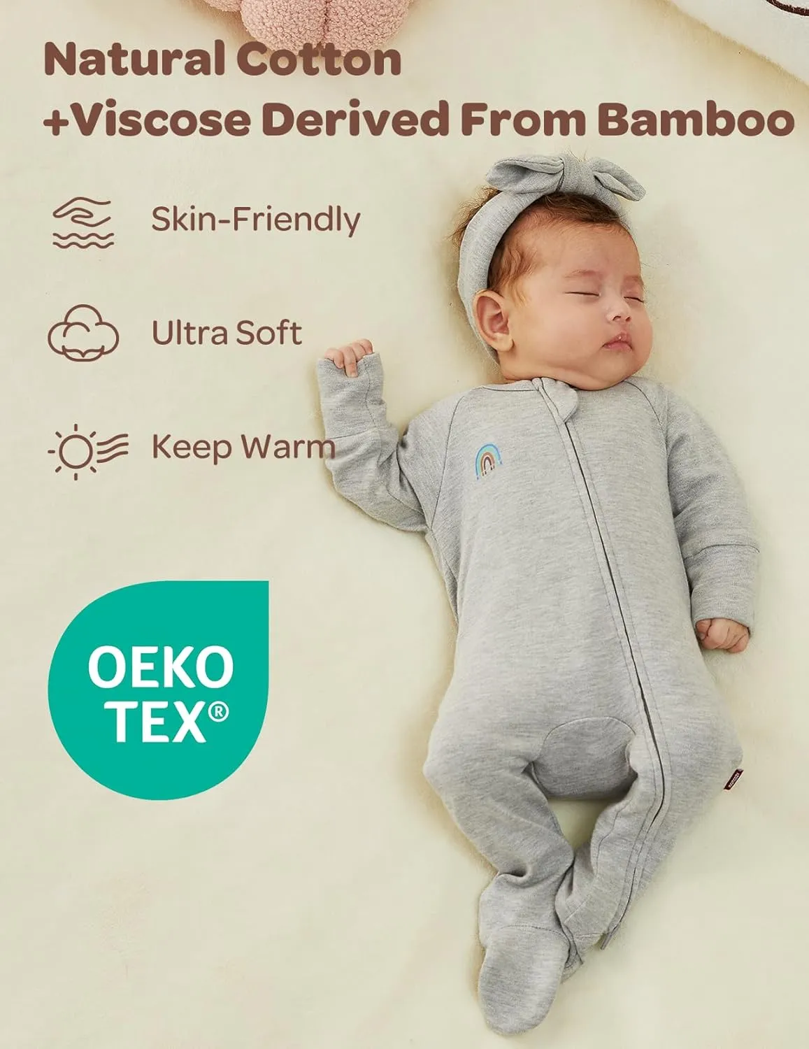 Momcozy Boy Girl Baby Pajamas Onesie, 0-24 M Temp-Sensing 2-Way Zipper Cotton & Viscose Derived from Bamboo Newborn Sleepers