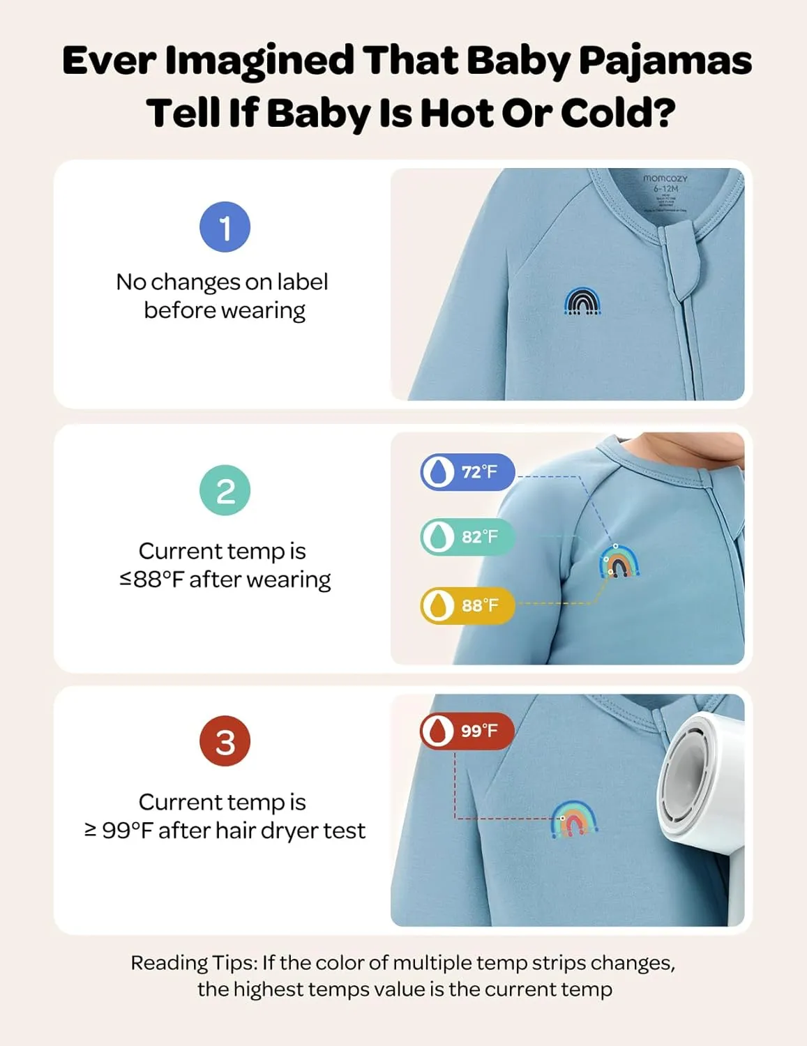 Momcozy Boy Girl Baby Pajamas Onesie, 0-24 M Temp-Sensing 2-Way Zipper Cotton & Viscose Derived from Bamboo Newborn Sleepers