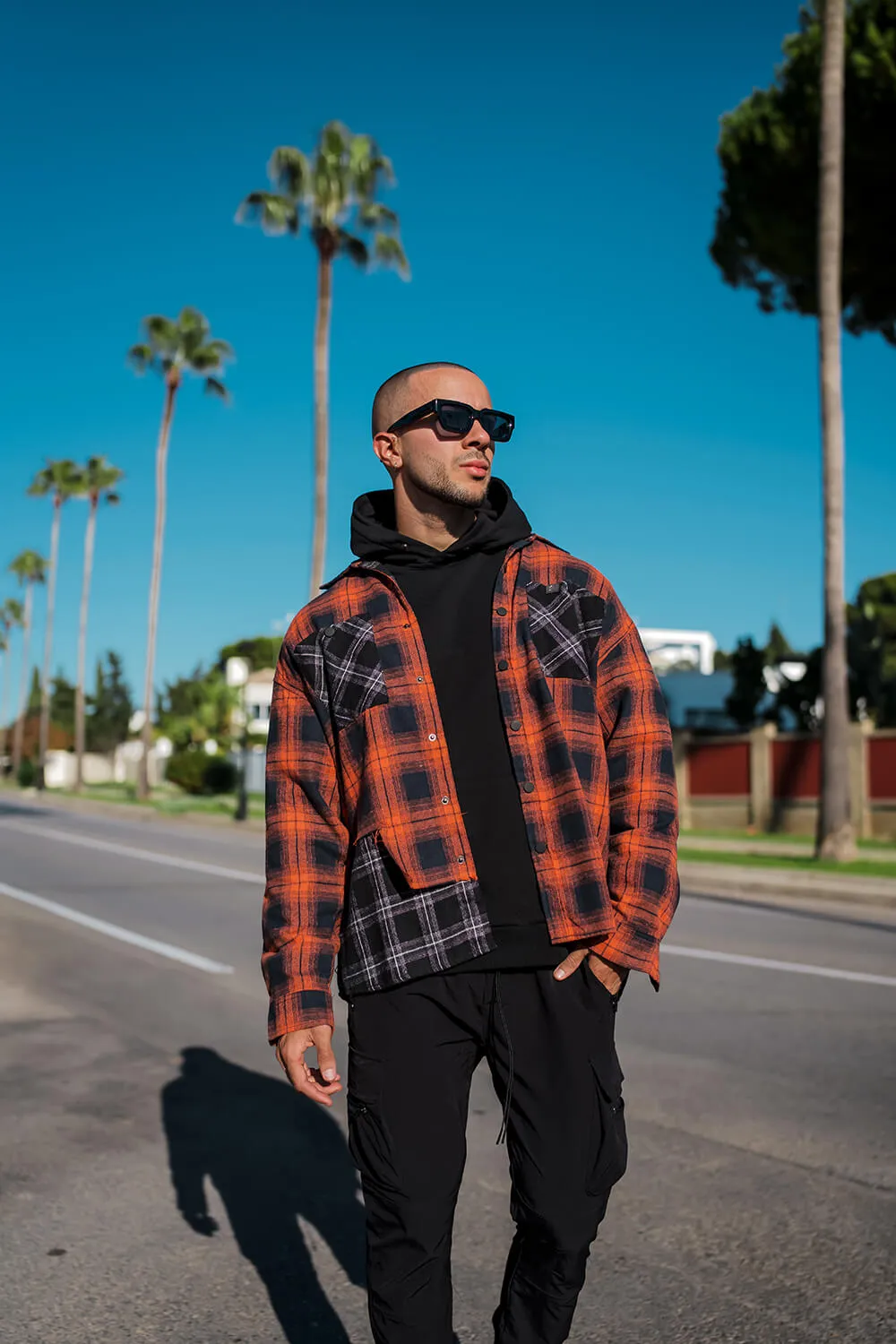 Split Check Flannel Shirt - Orange/Black