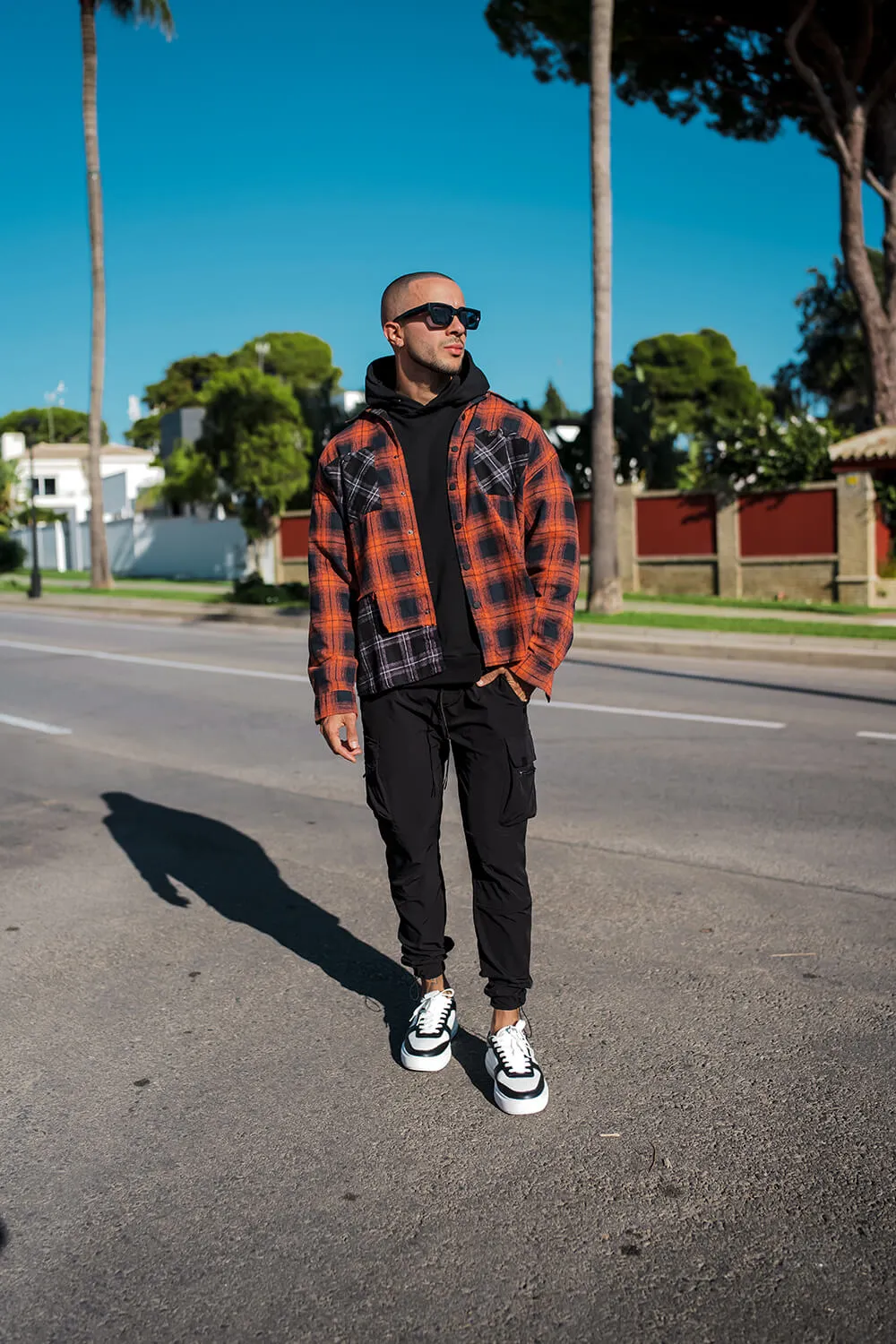 Split Check Flannel Shirt - Orange/Black