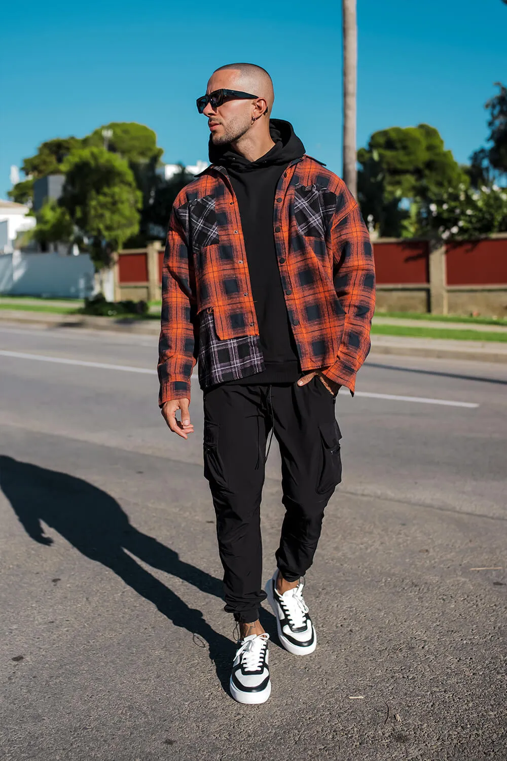 Split Check Flannel Shirt - Orange/Black