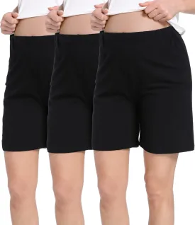 SUIEK Women's Maternity Shorts Lounge Workout Activewear Pregnancy Pants Maternity Cotton Pajamas - 3 Pack