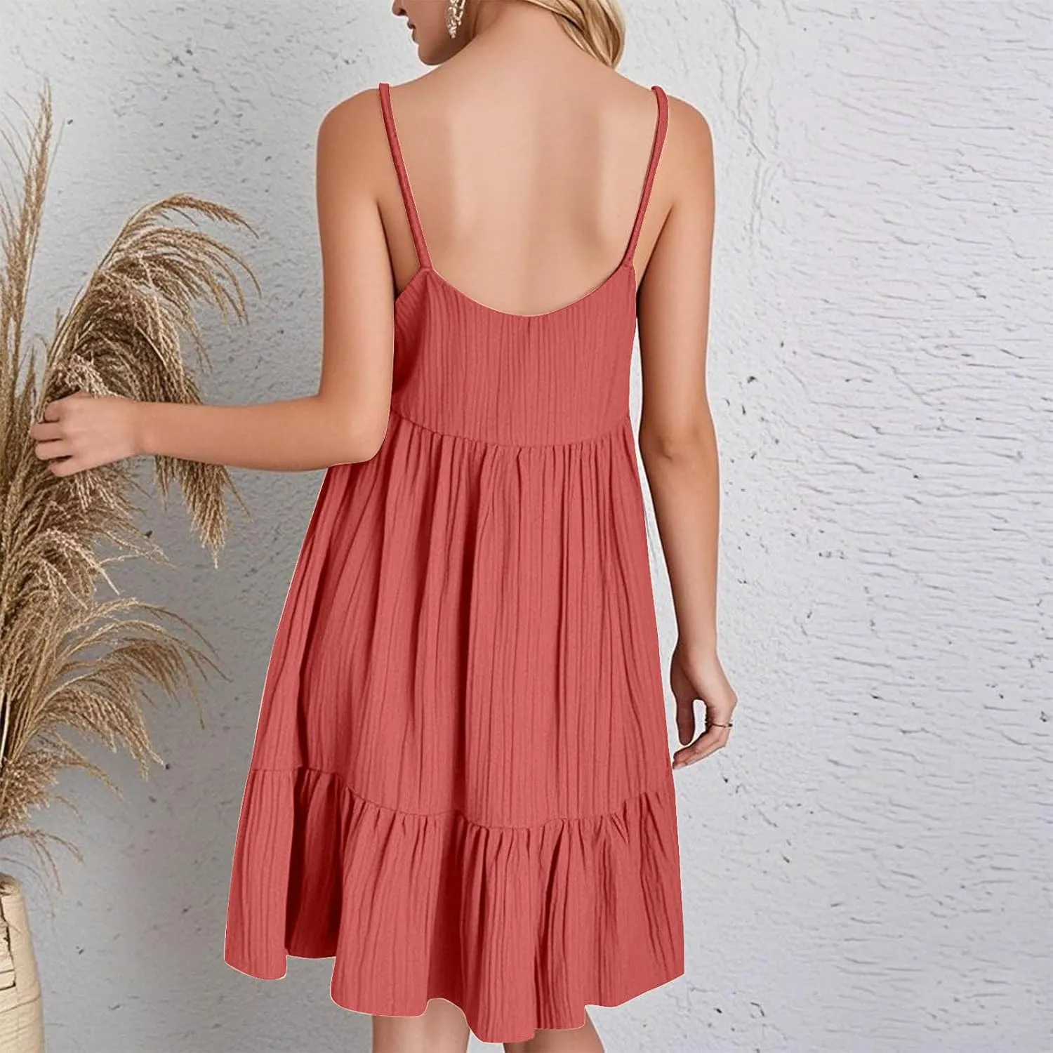 Sun Dresses for Women 2025 Vacation Summer Casual V Neck Spaghetti Strap Slip Dress Pleated Pajamas Mini Dress