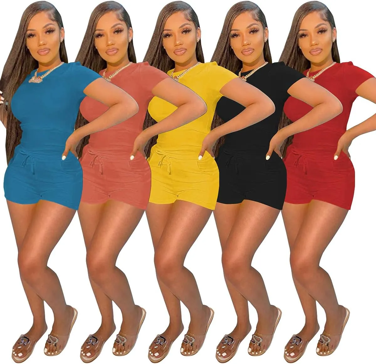 TOPSRANI Womens Two Piece Outfits Bodycon Tracksuit Sweatsuits Jogger Biker Workout Lounge Pajamas Shorts Pant Sets