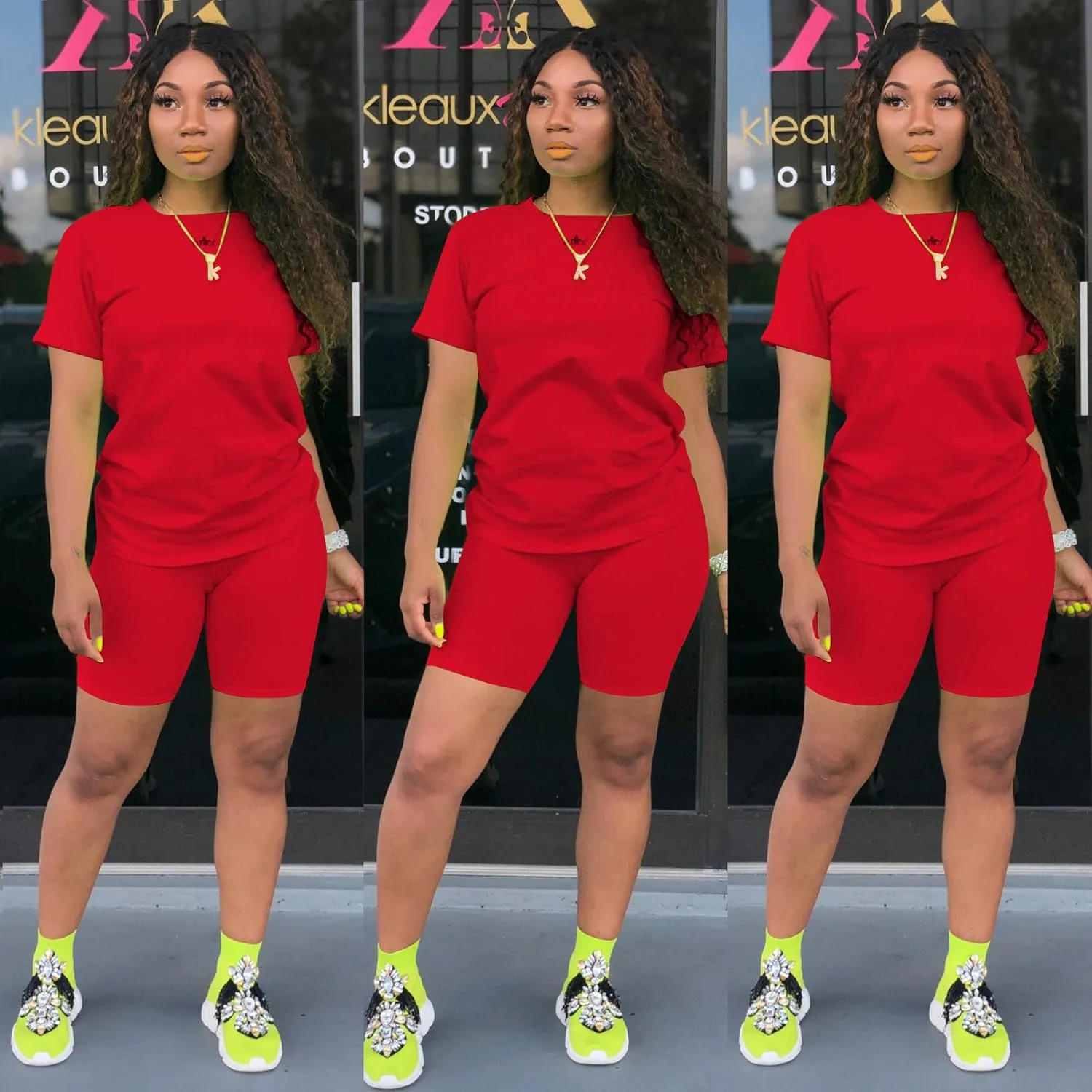 TOPSRANI Womens Two Piece Outfits Bodycon Tracksuit Sweatsuits Print Jogger Biker Workout Lounge Pajamas Shorts Pant Set