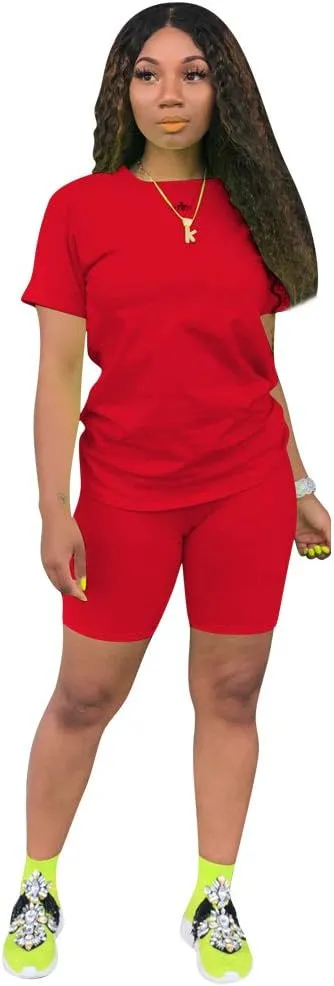 TOPSRANI Womens Two Piece Outfits Bodycon Tracksuit Sweatsuits Print Jogger Biker Workout Lounge Pajamas Shorts Pant Set
