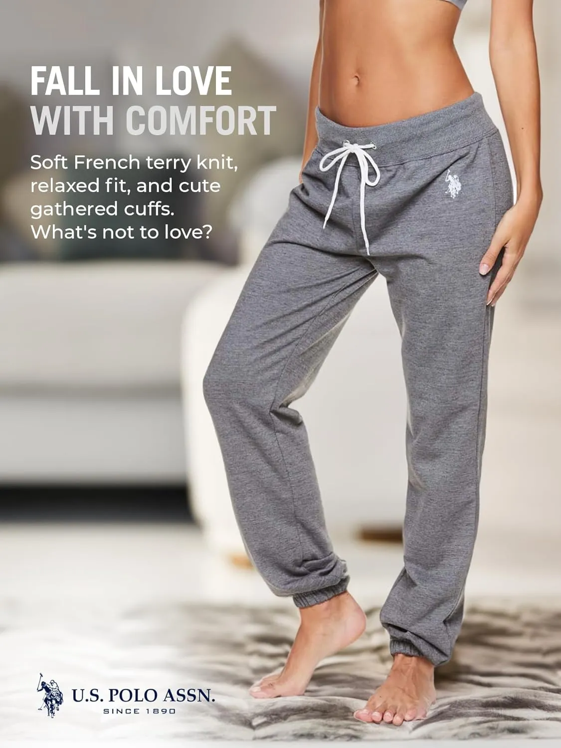 U.S. Polo Assn. Womens Sweatpants - French Terry Lounge Pants Sweats - Breathable, Comfy Joggers for Women No Pockets
