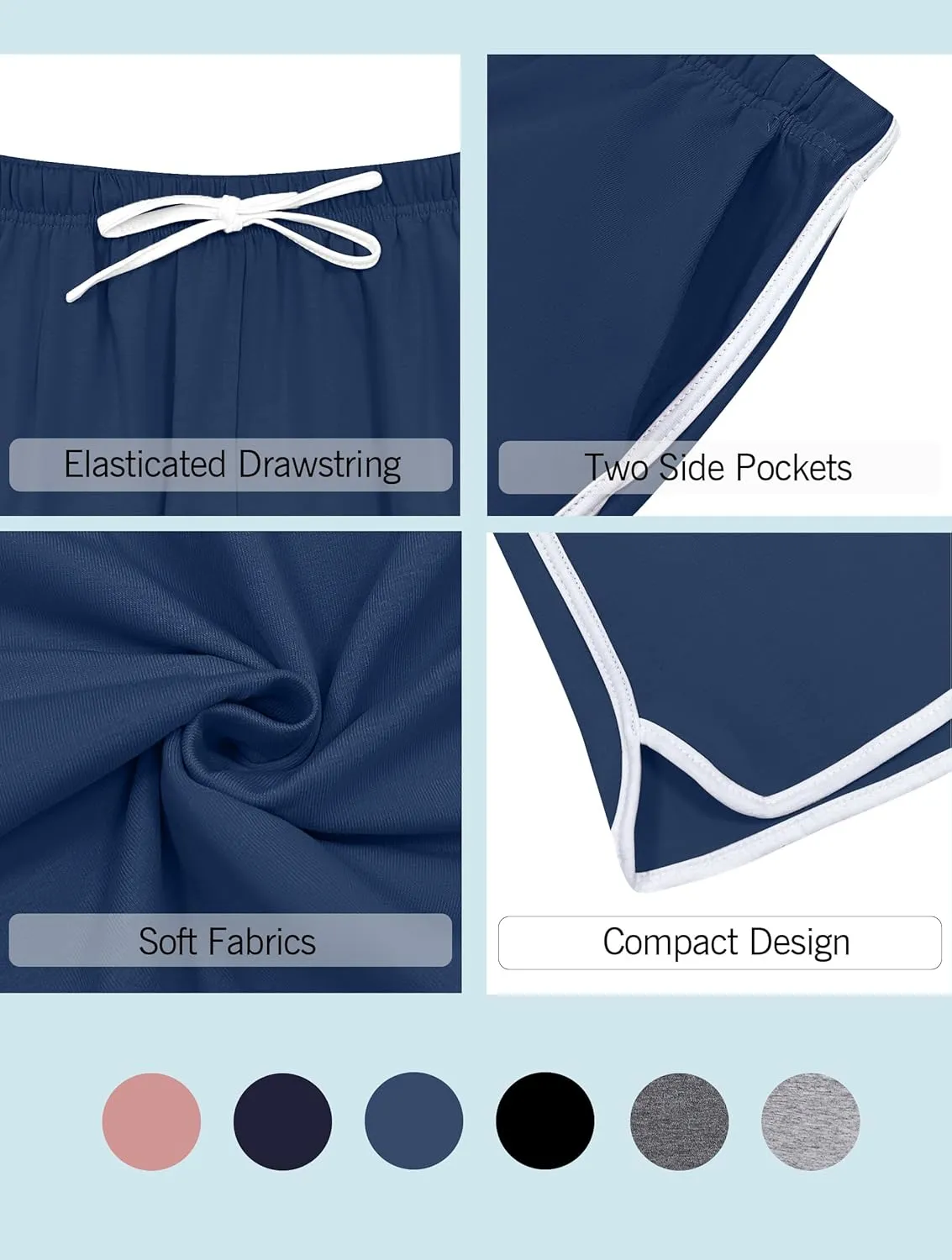 Vlazom Womens Sleep Shorts Cotton Pajamas Yoga Gym Running Active Shorts Drawstring Waist with Pocket S-XXL