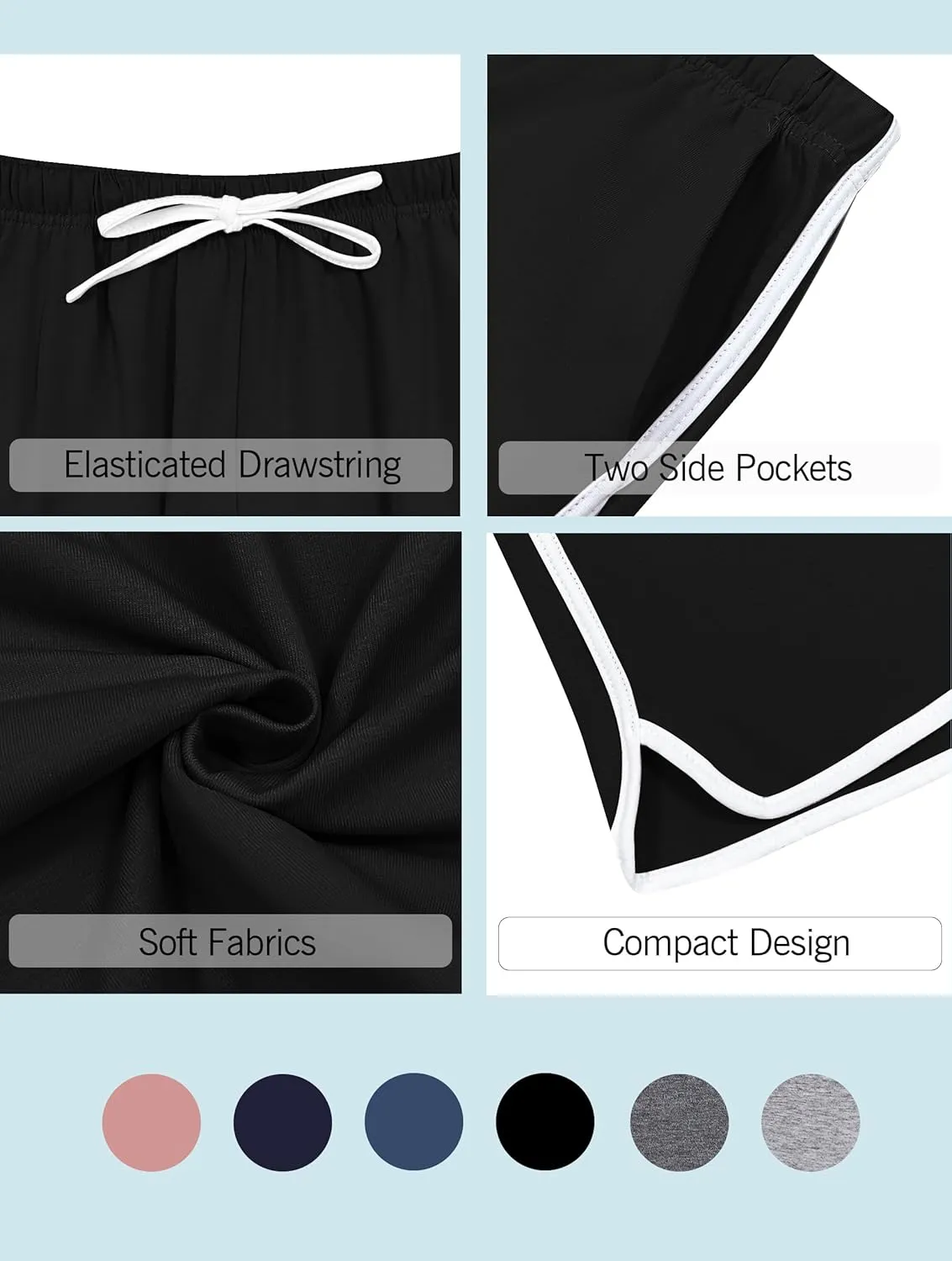 Vlazom Womens Sleep Shorts Cotton Pajamas Yoga Gym Running Active Shorts Drawstring Waist with Pocket S-XXL