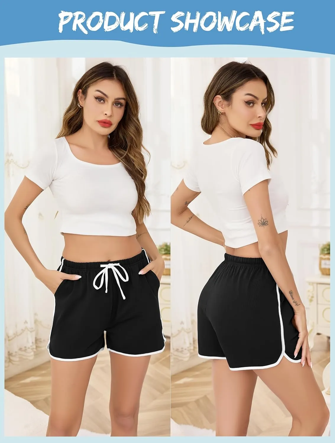 Vlazom Womens Sleep Shorts Cotton Pajamas Yoga Gym Running Active Shorts Drawstring Waist with Pocket S-XXL