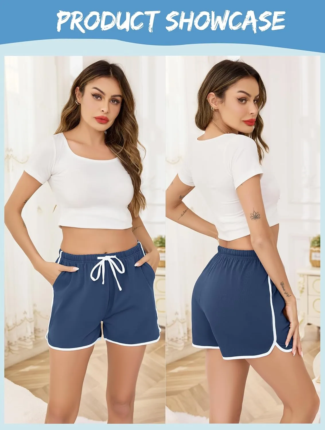Vlazom Womens Sleep Shorts Cotton Pajamas Yoga Gym Running Active Shorts Drawstring Waist with Pocket S-XXL