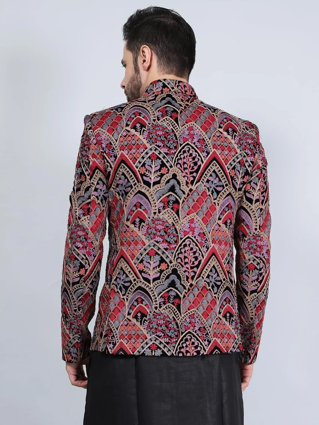 WINTAGE Men's Embroidered Velvet Bandhgala