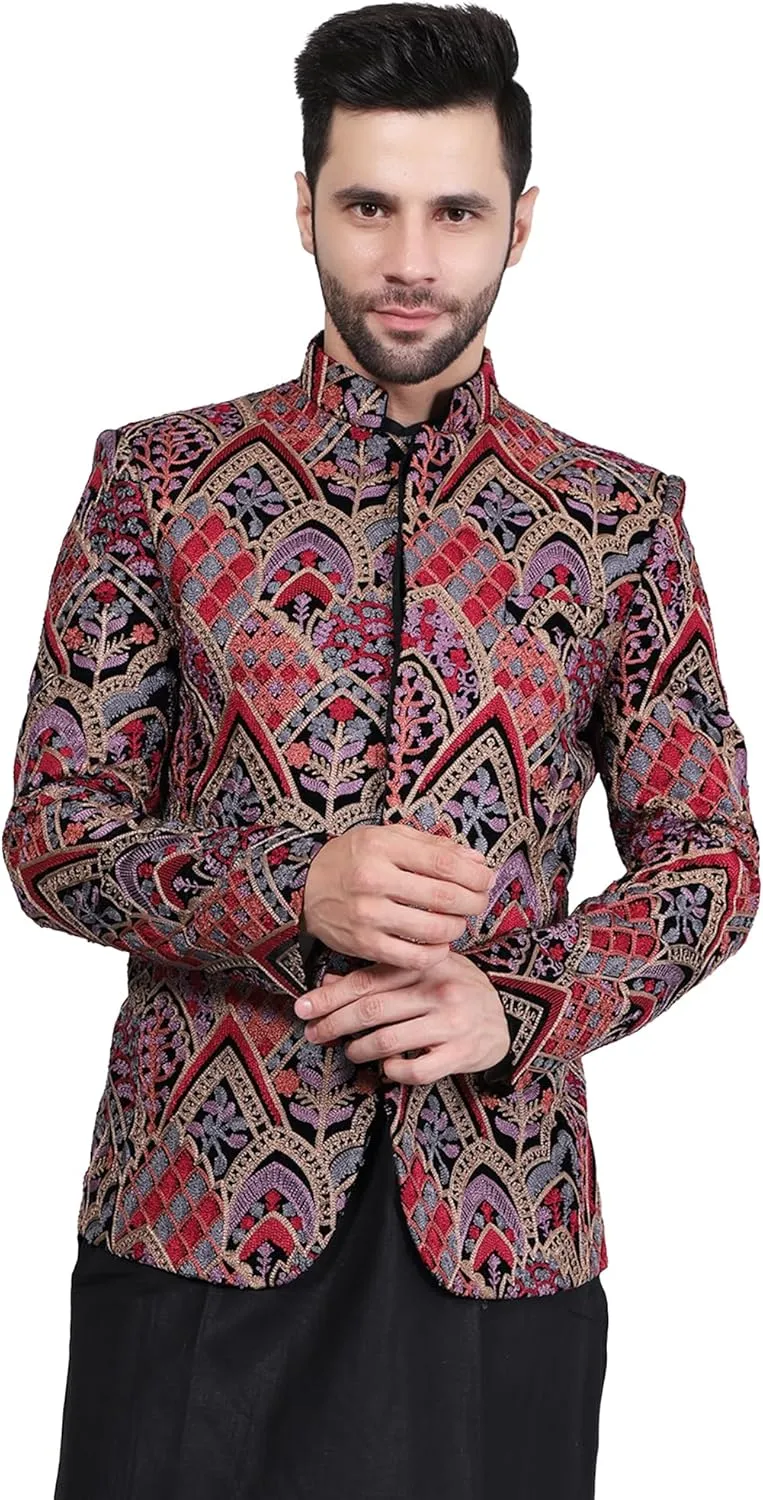 WINTAGE Men's Embroidered Velvet Bandhgala