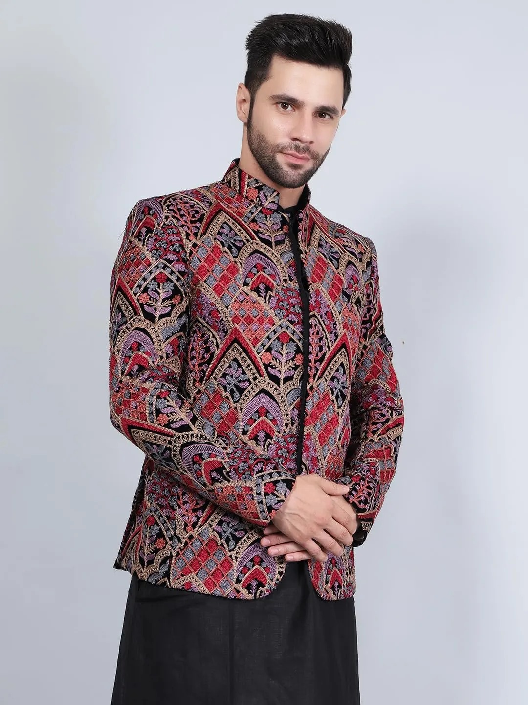 WINTAGE Men's Embroidered Velvet Bandhgala