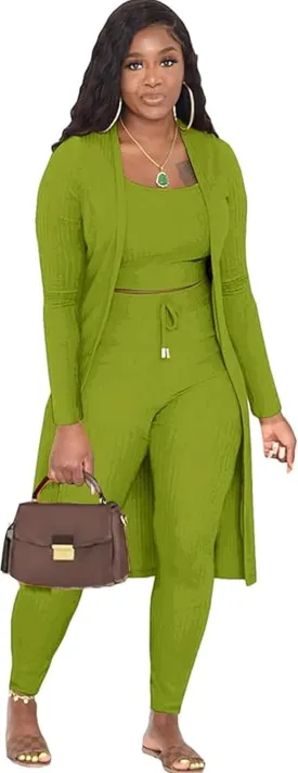 Women 3 Piece Lounge Sweatsuit Sets 2025 Spring Jogger Set Ribbed Long Cardigan Crop Tank Pants Casual Outfits
