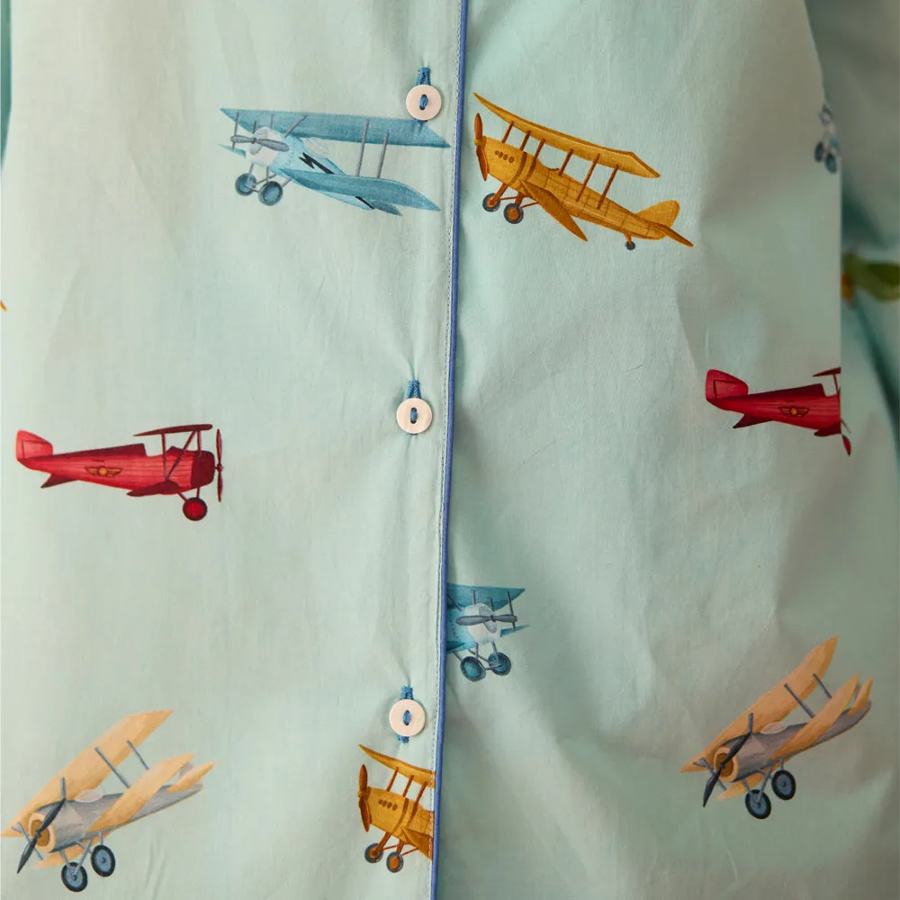 Women Vintage Planes Sky Blue Pajama Set