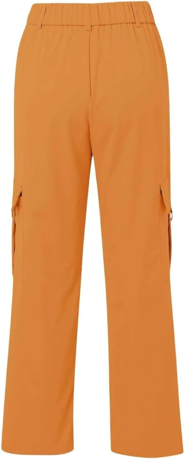 Women's High Waisted Cargo Pants Travel Y2K Streetwear Baggy Stretchy Pants with 4 Pockets Straight Leg Trousers