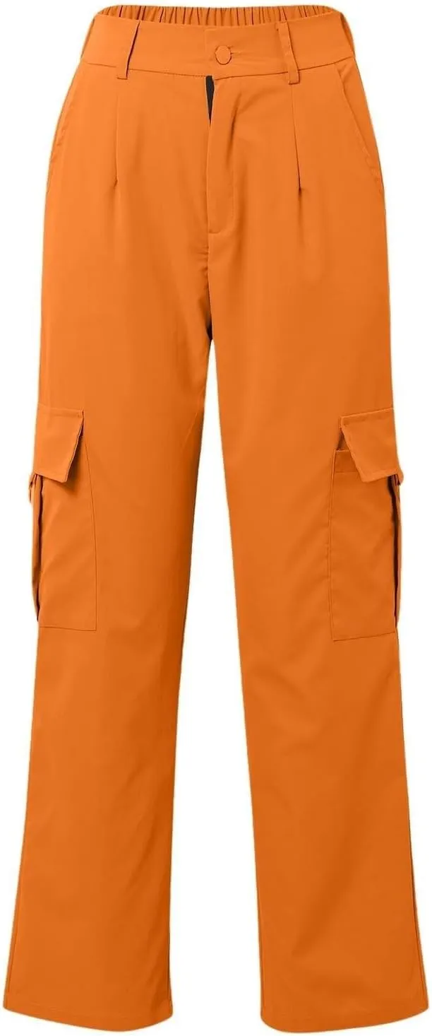 Women's High Waisted Cargo Pants Travel Y2K Streetwear Baggy Stretchy Pants with 4 Pockets Straight Leg Trousers