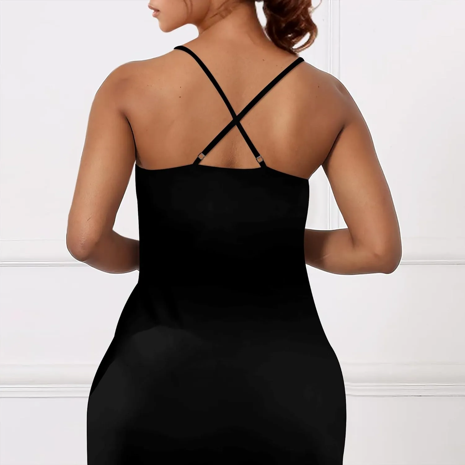Womens Sexy Casual Spaghetti Strap Dress Deep V Neck Sleeveless Backless Halter Sundress with Pockets